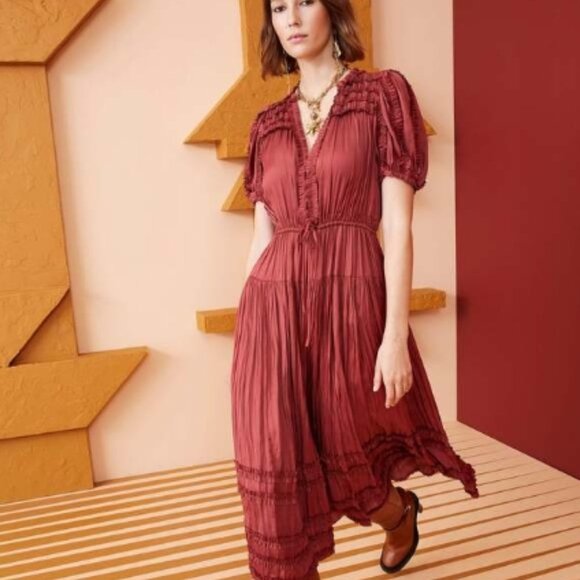 NWOT ULLA JOHNSON Rose Midi Dress in Desert Rose XS $645 - Picture 2 of 7
